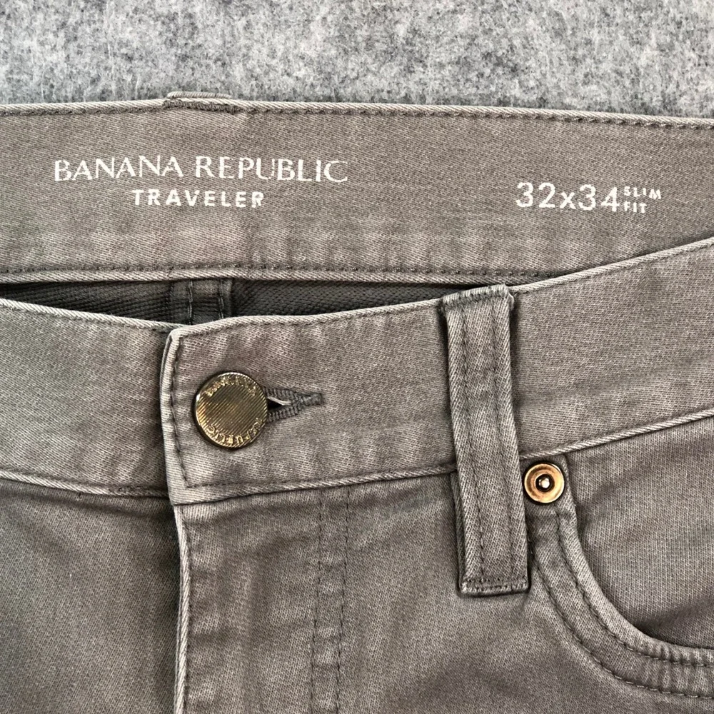 Banana Republic Mens Traveler Pants 32x34 Slim Fit Stretch Gray Cotton Denim